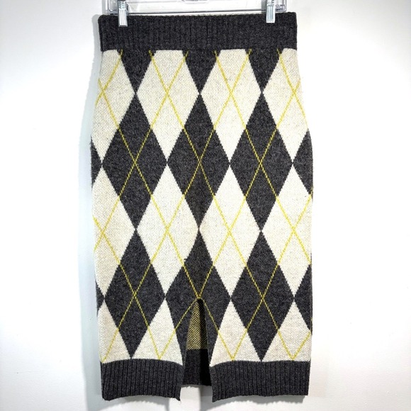 Pringle of Scotland x H&M Argyle Knit Midi Pencil Wool Skirt M Academia Preppy - Picture 2 of 10